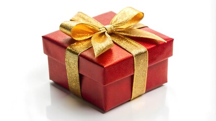 Obraz premium Red gift box with a gold ribbon, perfect for festive celebrations like Christmas. The bold red and gold color scheme creates a classic holiday look