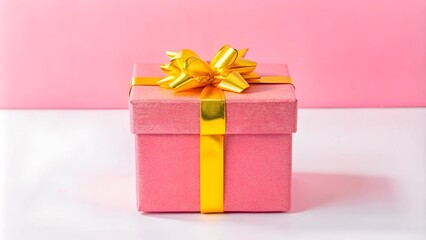 Fototapeta premium Bright pink gift box with yellow accents, offering a fresh and modern look. A suitable image for web design, stationery, and party decorations
