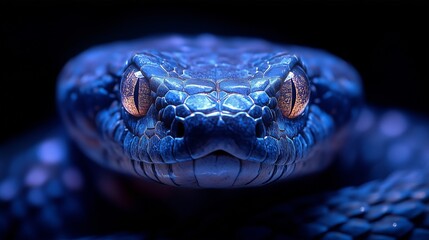 Fototapeta premium Stunning Close-Up of a Blue Snake in a Dark Environment