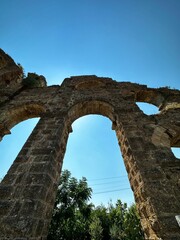 Facade of an ancient Roman aqueduct (Antalya Province, Turkiye)