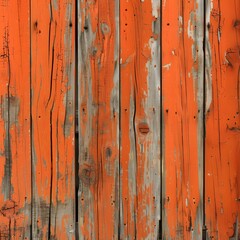 Fototapeta premium A textured wooden surface painted in orange with visible wear and weathering.