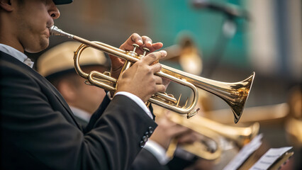 Obraz premium man playing the trumpet