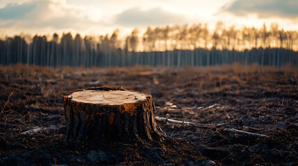 Tree stump in the middle of a deforested area