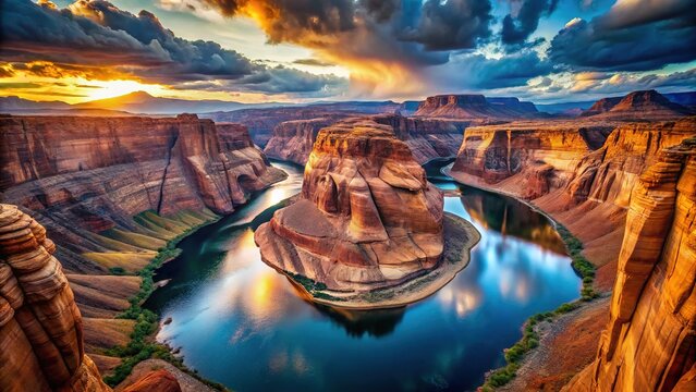 Aerial View Colorado River, Lake Powell, Trachyte Canyon - AI Photo