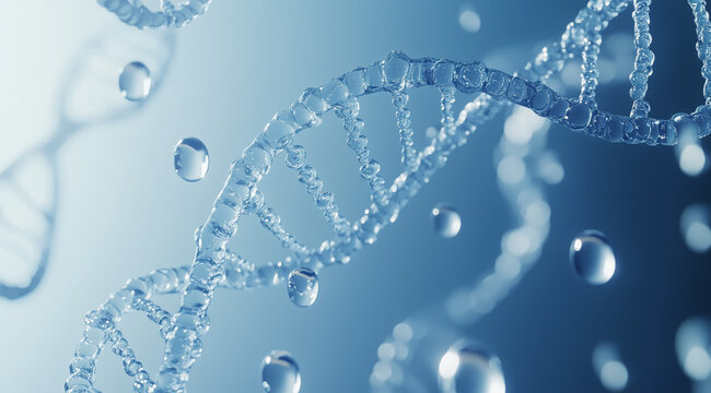  DNA Strands Floating in Water with Bubbles