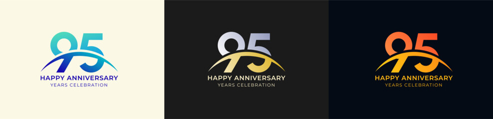 Logo Anniversary with Swoosh Sunrise 95th, 95th Happy Anniversary with Colorful Gradient, Luxury Gold and Silver.