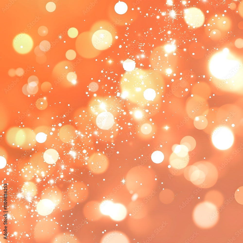 Poster a vibrant orange background with soft bokeh lights and sparkling effects.