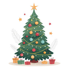 Festively Decorated Christmas Tree with Gifts