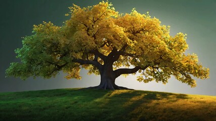 AI GENERATE background, A glowing tree with leaves of shifting gradients from green to gold