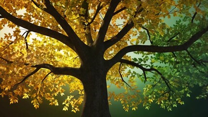 AI GENERATE background, A glowing tree with leaves of shifting gradients from green to gold