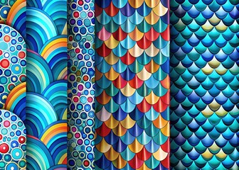 Geometric Fabric Design Swatch, Circle Pattern, Abstract Water Drop, Fish Scale, Curtain Print