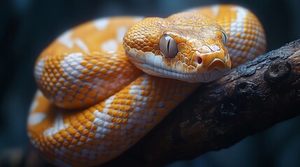 Obraz premium Captivating Yellow Python Displaying Intricate Patterns and Colors