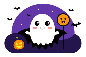 A whimsical Frankenstein is holding a cupcake decorated with a tiny bat and cobweb sprinkles.