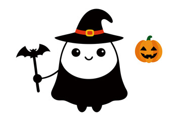 A whimsical Frankenstein is holding a cupcake decorated with a tiny bat and cobweb sprinkles.