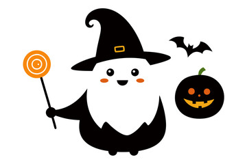 A whimsical Frankenstein is holding a cupcake decorated with a tiny bat and cobweb sprinkles.