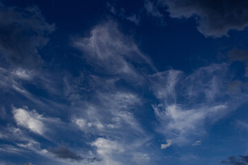 Dramatic sky with dark clouds at sunset, natural background.