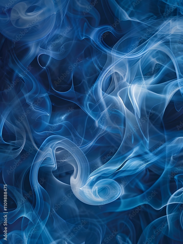 Poster abstract blue smoke swirls create a dynamic and ethereal visual effect.
