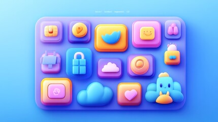 Colorful 3D icons arranged on a soft gradient background, representing various applications.