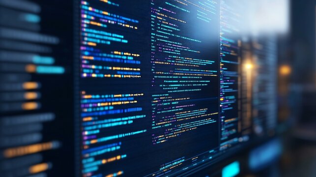 A close-up of code on a digital screen, showcasing programming and data processing.