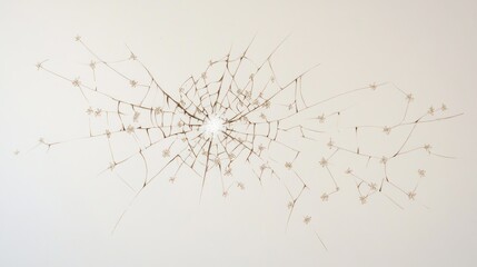 A delicate web-like structure composed of thin lines and small elements, resembling a spider's web.