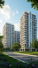 Modern Residential Complex Surrounded by Greenery With Luxury Flats in the Community. Generative AI