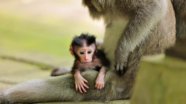Baby Monkey (Long-Tailed Macaque) at the Monkey forest in Ubud Bali Indonesia