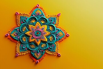 Rangoli alpana made on the orange background