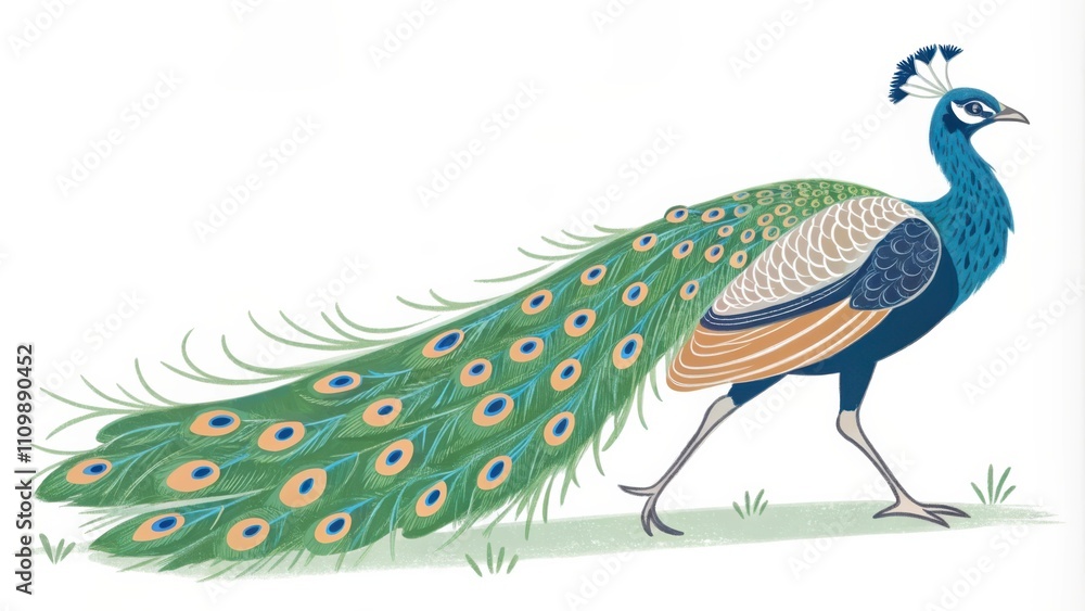 Poster peacock displaying its colorful feathers in a natural setting. generative ai