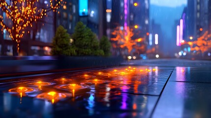 Rainy City Night Reflections