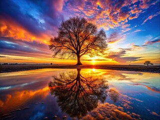 Silhouette Reflection Puddle,  Stunning AI Photo,  Nature Photography,  Water,  Abstract