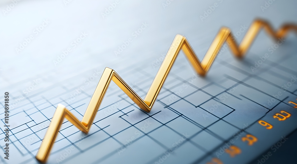 Aufkleber a golden zigzag line rises sharply on a graph, indicating positive trends and growth in data or stat