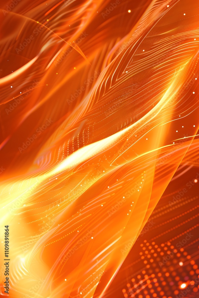 Poster abstract orange and yellow wave patterns with light effects.