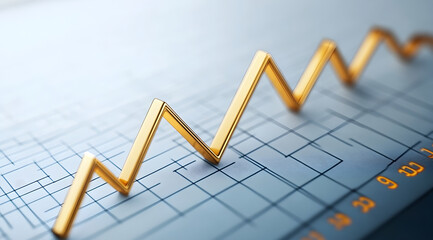 A golden zigzag line rises sharply on a graph, indicating positive trends and growth in data or statistics.