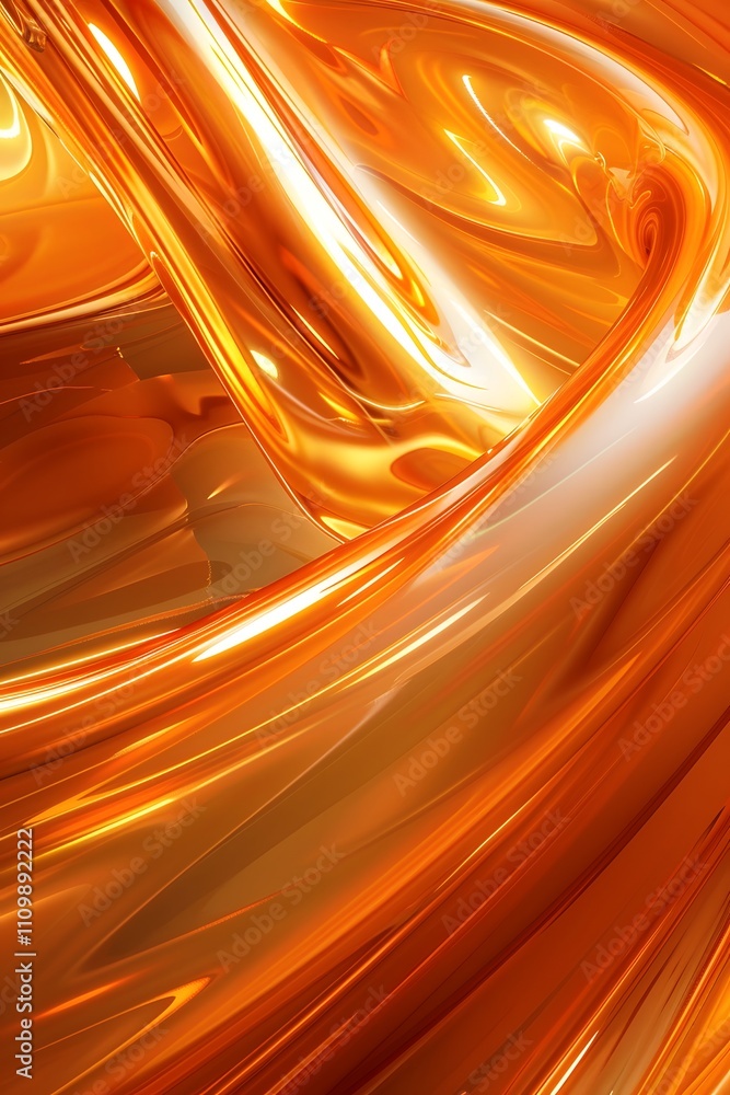 Poster abstract orange fluid design with glossy textures and flowing shapes.
