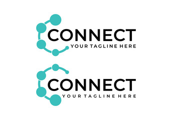 Letter C with Connected Circle Dots as Network Logo Vector illustration