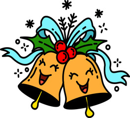 hand drawn christmas bell cartoon doodle illustration