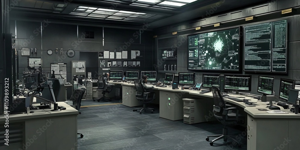 Aufkleber a high-tech control room filled with monitors and equipment for data analysis and monitoring.