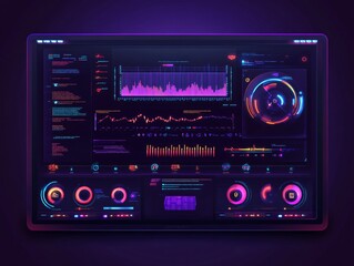 Fototapeta premium A futuristic dashboard displaying data analytics with vibrant neon colors and graphs.