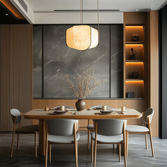 private dining room, minimal design, natural material, chinese ambiance, contemporain, small space, cosy ambiance, moutai promotion products