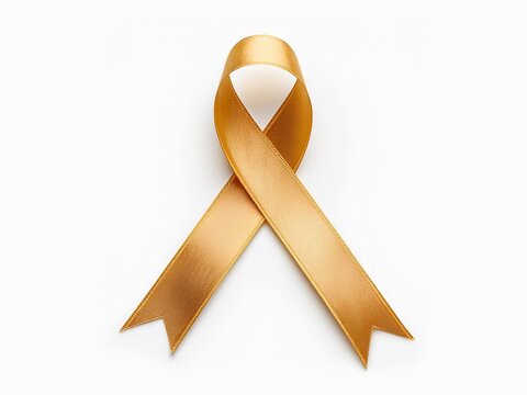 Gold ribbon awareness isolated on white background. gold ribbon is the international symbol for childhood cancer awareness.