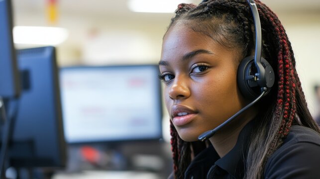 Professional Call Center Employee Assisting Customer with Confidence
