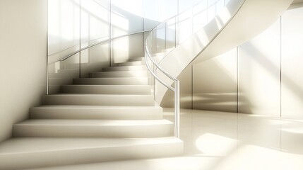 Obraz premium A modern, elegant staircase in a bright, minimalist interior space.