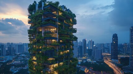 Obraz premium A tall building with a green roof and many windows