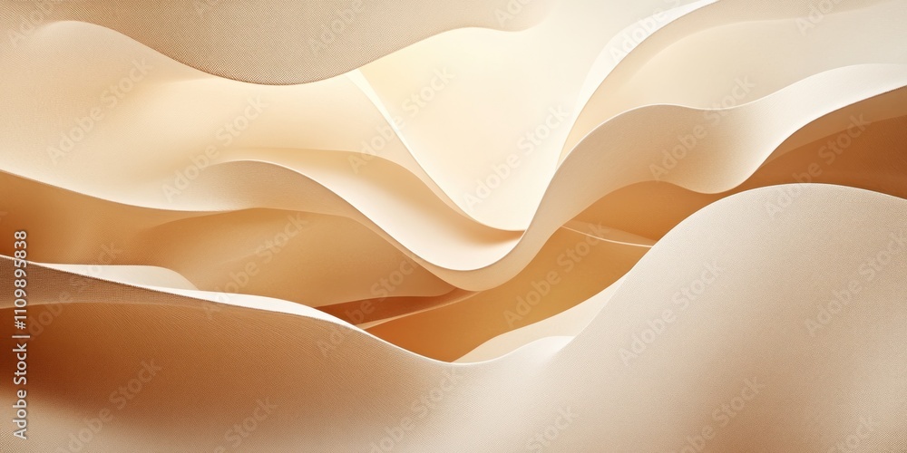 Poster abstract waves of soft fabric in warm beige tones, creating a serene visual flow.