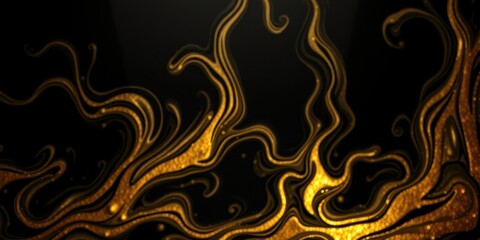 Abstract Gold and Black Liquid Swirl with Glitter Texture