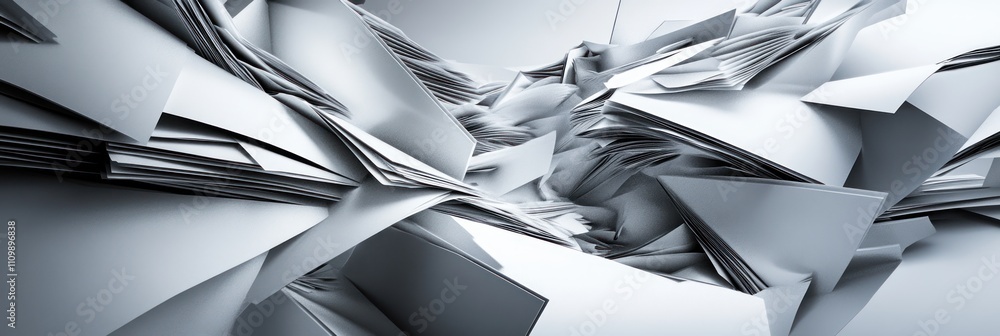 Poster abstract composition of crumpled paper textures in grayscale.