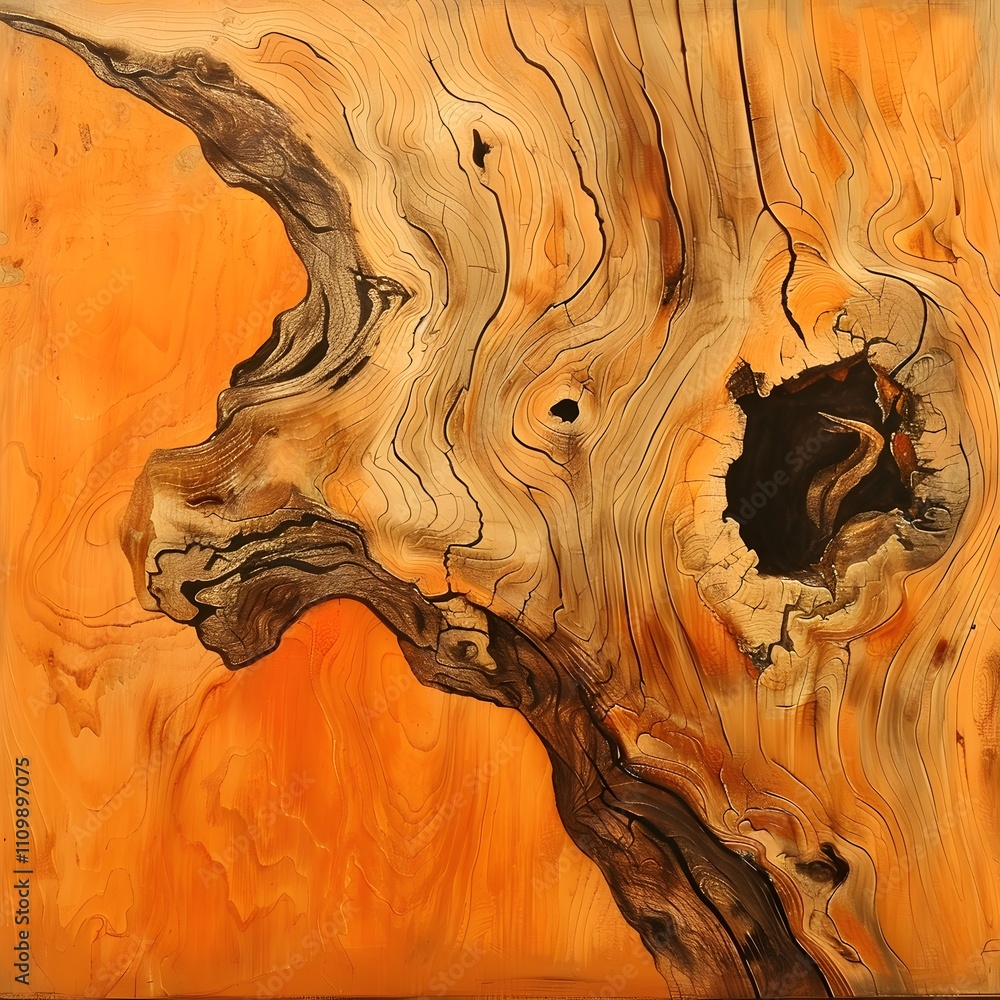 Poster abstract wood texture with swirling patterns and a dark hollow.