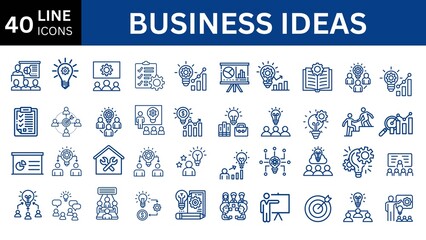 Business Idea icon set. Creative idea, brainstorming, solution, thinking and innovation icons. Lightbulb with brain symbol vector illustration. Solid icon collection.