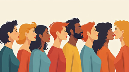 Obraz premium Vector illustration of a diverse group of people in side profile.