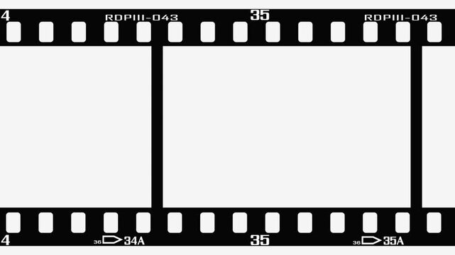 Moving filmstrip motion graphics with  white background, Old Filmstrip, Old movie films strip frame animation.
Dynamic lines 35 mm movie filmstrips background, camera roll animation negative film.
